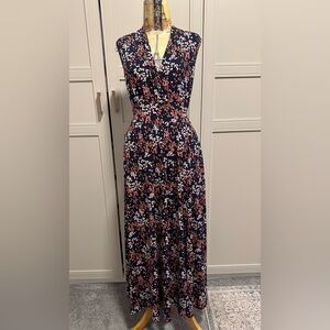 Michael Kors Navy and Pink Floral Maxi Dress